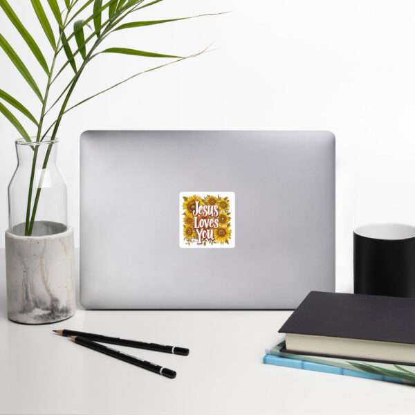 "Sunshine Embrace: The 'Jesus Loves You' Sunflower Sticker" Bubble-free stickers - Image 3