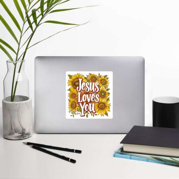 "Sunshine Embrace: The 'Jesus Loves You' Sunflower Sticker" Bubble-free stickers - Image 8