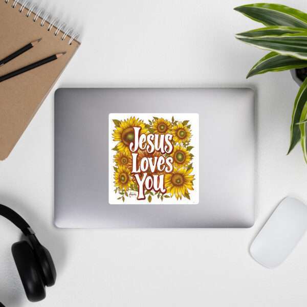 "Sunshine Embrace: The 'Jesus Loves You' Sunflower Sticker" Bubble-free stickers - Image 9