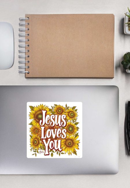 “Sunshine Embrace: The ‘Jesus Loves You’ Sunflower Sticker” Bubble-free stickers